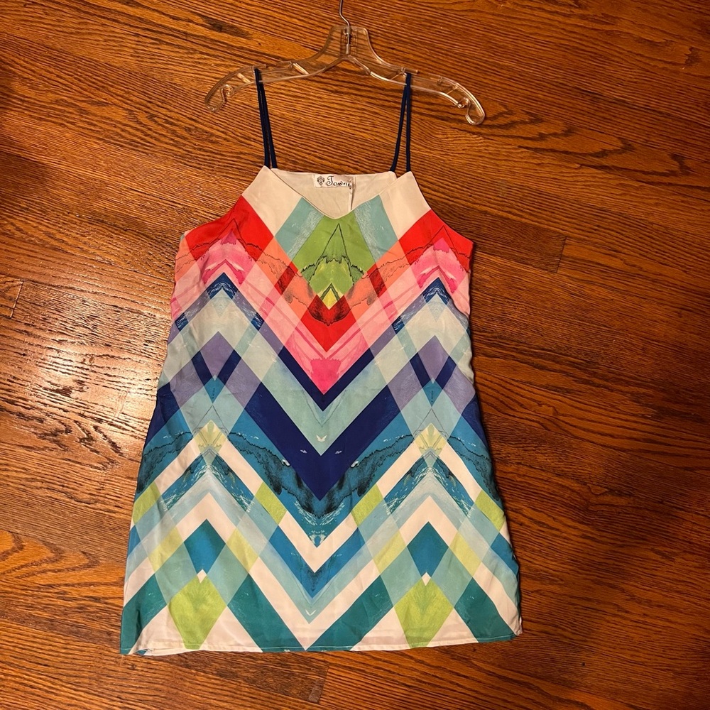 Color blocked spaghetti strap poly-silk A-line